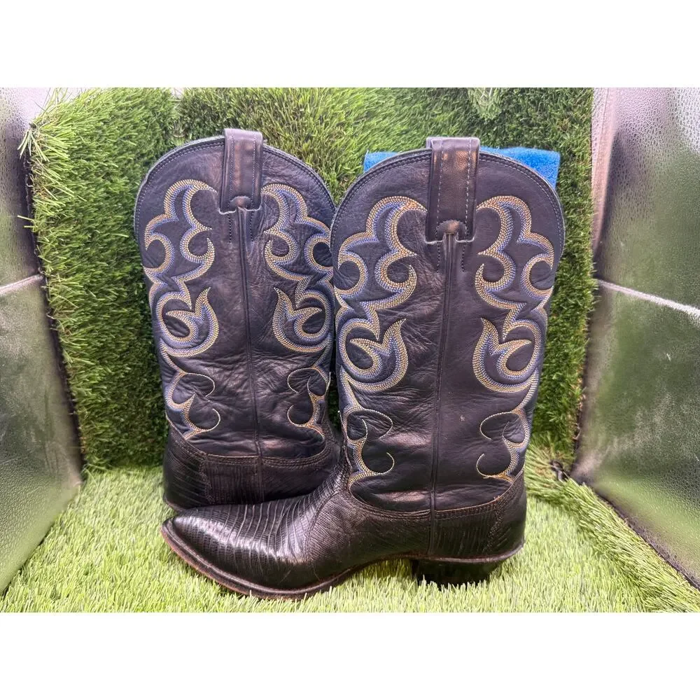 Vintage Nocona Western Boot Men's 7.5 Black Leather Cowboy Equestrian Rodeo